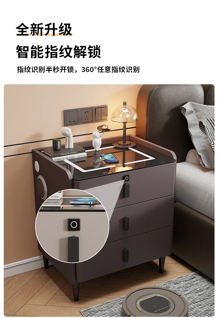 Modern Luxury Bedroom Furniture Foldable Wooden Bedside Table with Smart USB Port Wireless Charger Light Lamp