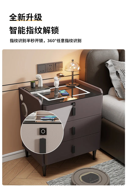 Modern Luxury Bedroom Furniture Foldable Wooden Bedside Table with Smart USB Port Wireless Charger Light Lamp