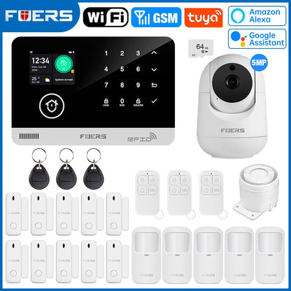 FUERS Alarm System for Home  WIFI GSM Security Alarm Host Ant-theft  with Door Motion Sensor Tuya Smart App control work Alexa