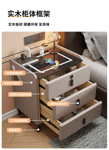 Modern Luxury Bedroom Furniture Foldable Wooden Bedside Table with Smart USB Port Wireless Charger Light Lamp