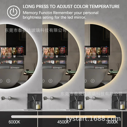 Customized Bedroom Round Intelligent Makeup Mirror, Bathroom Mirror, Android Magic Mirror, Waterproof Strap, 15.6-inch