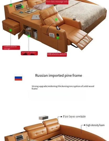 Simple Tatami Bed Massage Electric Multifunctional Headboards Double Bed Queen Size Frame Camas Moderrnas Inteligentes Furniture