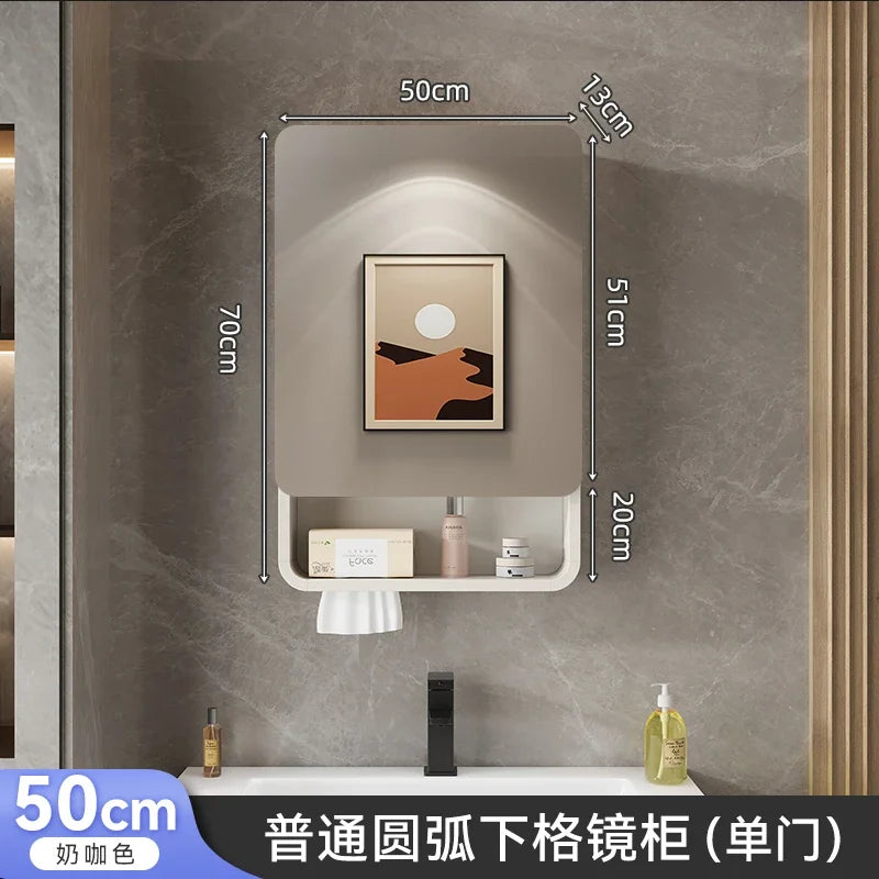 Aluminum Alloy Bathroom Mirror Cabinet Smart Makeup Mirror with Lights  Anti-Fog Wall-Mounted Vanity Cabinet Storage Mirror