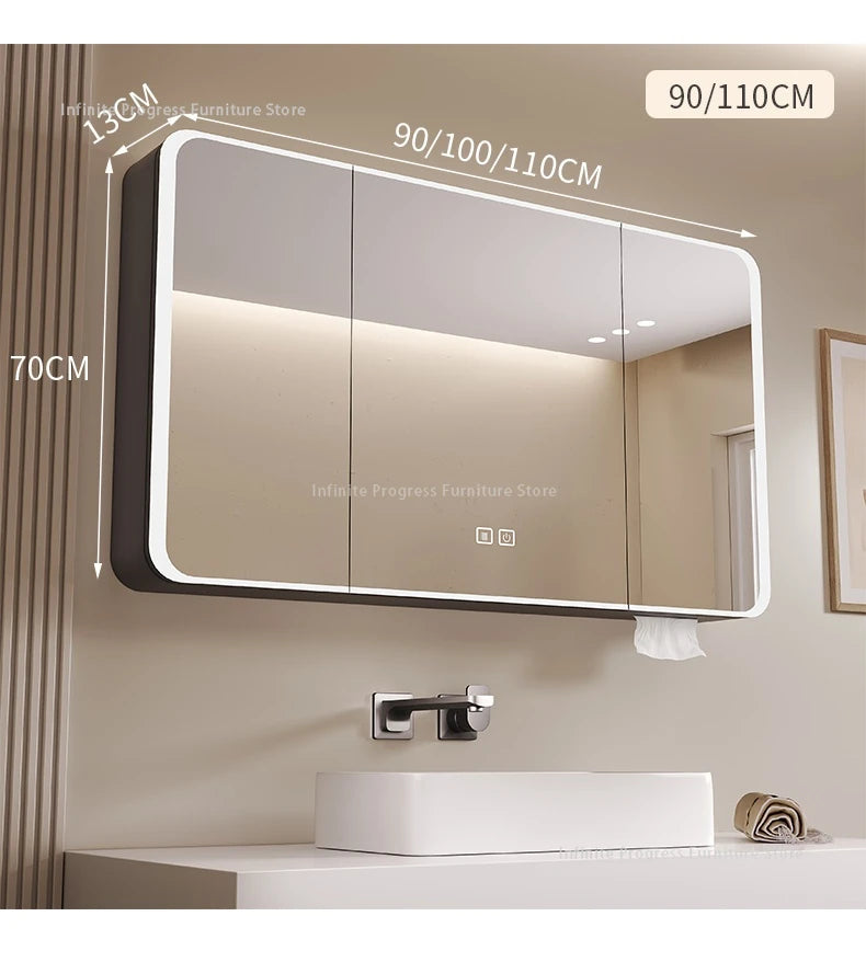 Arc-shaped Smart Bathroom Mirror Cabinet, Wall-mounted Bathroom Mirror Cabinet with Lighting, Smart Bathroom Mirror Cabinet