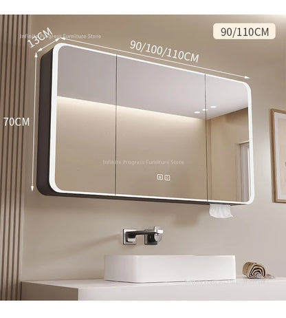 Arc-shaped Smart Bathroom Mirror Cabinet, Wall-mounted Bathroom Mirror Cabinet with Lighting, Smart Bathroom Mirror Cabinet