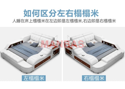 King/Queen Size Multifunctional Bed Tech Smart Beds Ultimate Camas TATAMI Massage Lit Genuine Leather Upholstered Bed with Audio