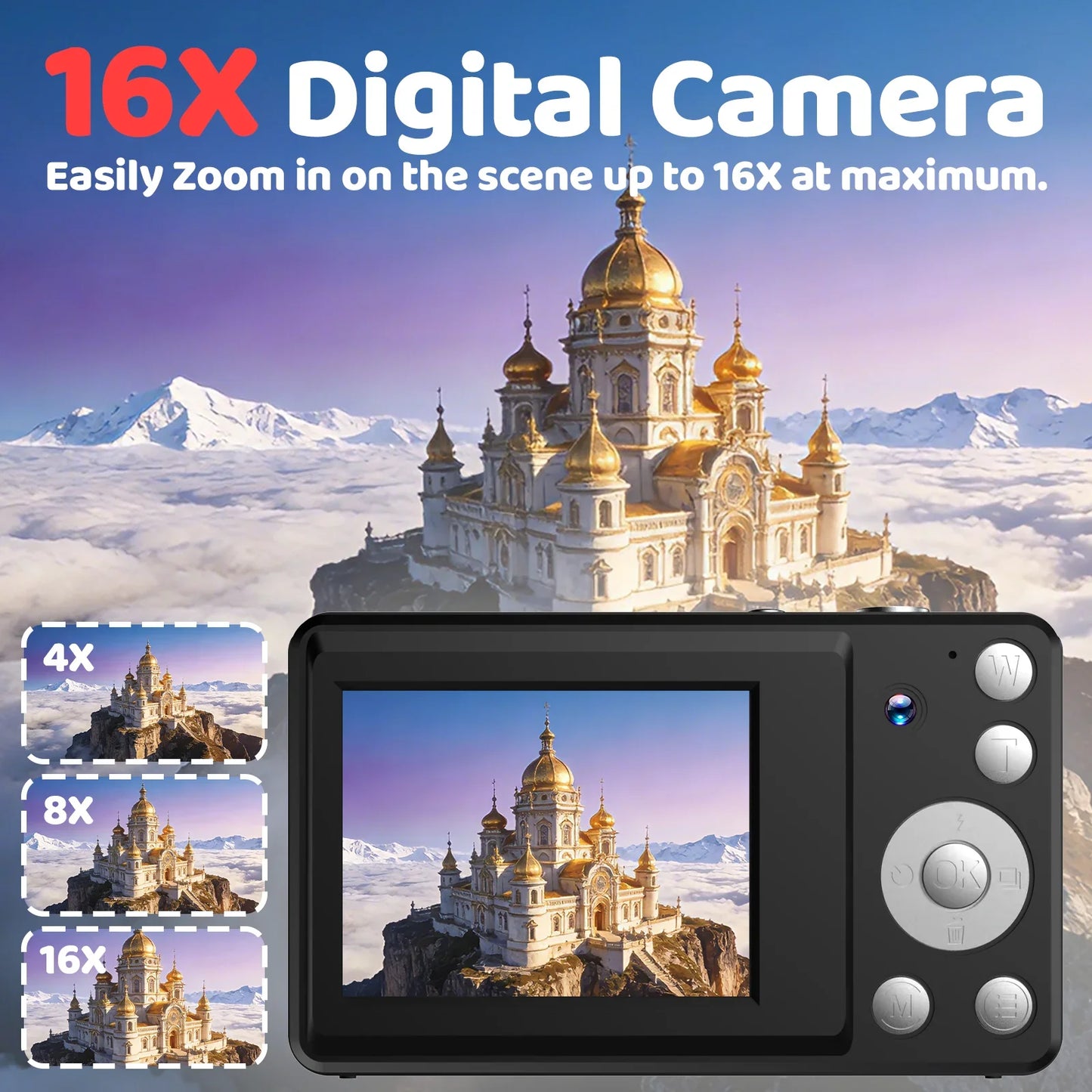 Kids Digital Camera 1080P 48MP with 16X Zoom Auto Focus Anti Shake LED Fill Light Compact Point Shoot Camera for Teens Beginners