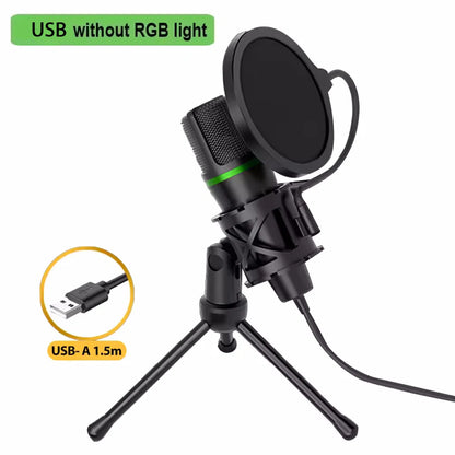 Condenser Microphone USB Wired For PC Computer Laptop Professional Gaming Accessories Streaming Sound Live Podcast RGB Record