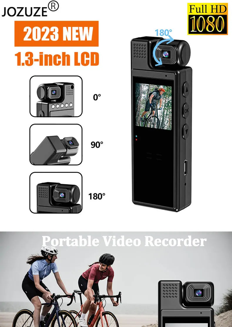 JOZUZE 1.3inch Screen 1080P Sports HD Mini Camera Portable Digital Video Recorder BodyCam Infrared Night Vision Police Camcorder