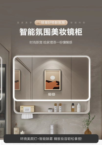 Aluminum Alloy Bathroom Mirror Cabinet Smart Makeup Mirror with Lights  Anti-Fog Wall-Mounted Vanity Cabinet Storage Mirror