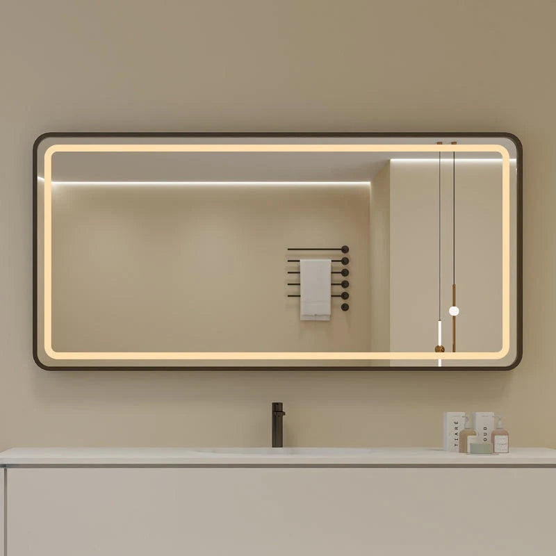 Custom Design Rectangle Stainless Steel Framed Touch Control Screen LED Intelligent Shower Mirror Smart Mirrors for Bathroom