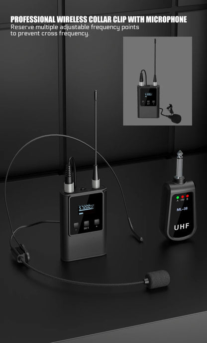 Dual Wireless Microphone System Headset Mic/Stand Mic/Lavalier Lapel Mic with Rechargeable Bodypack Transmitter & Receiver
