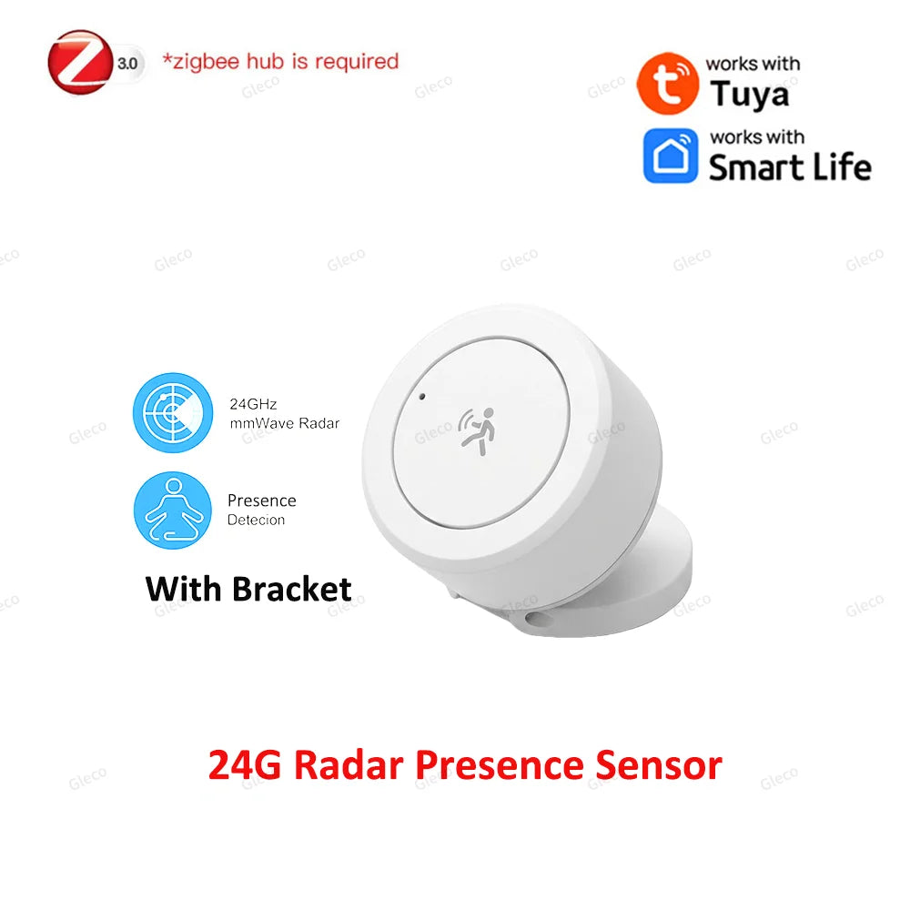 Zigbee Presence Sensor 24G Mmwave Radar Human Detector Motion/Static Detection For Tuya Z2M Smart Home Security Automation Alarm