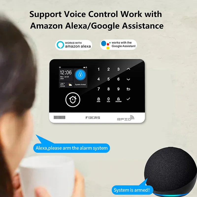 FUERS Alarm System for Home  WIFI GSM Security Alarm Host Ant-theft  with Door Motion Sensor Tuya Smart App control work Alexa