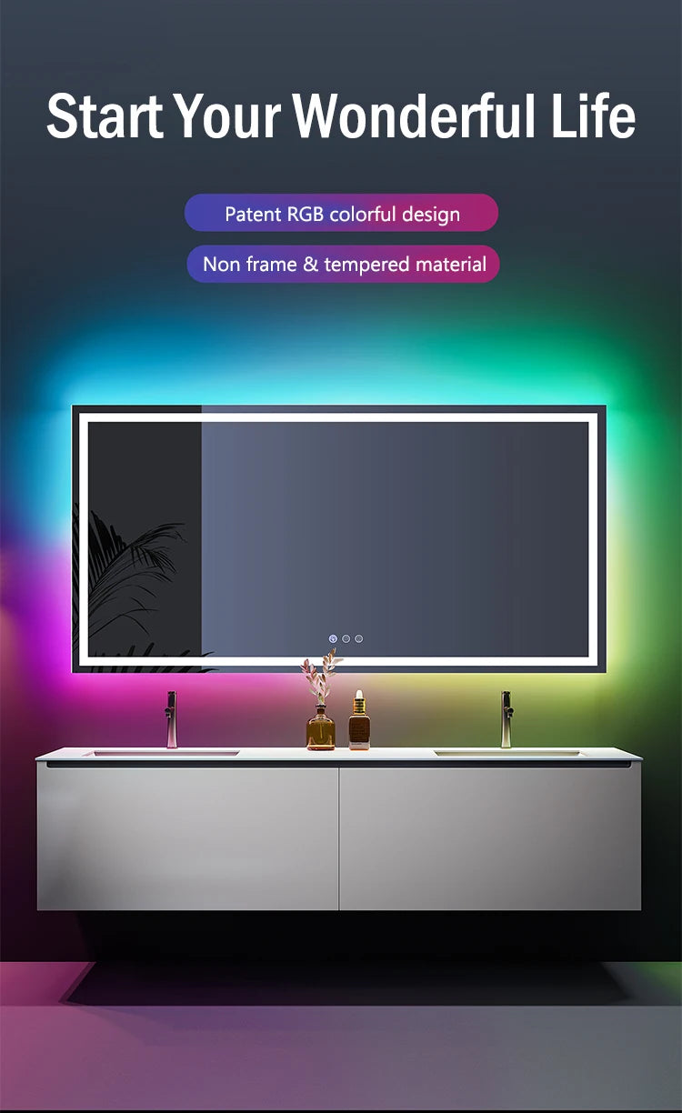 RGB LED bathroom mirror