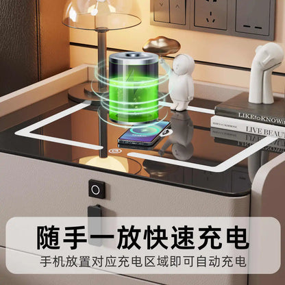 Modern Luxury Bedroom Furniture Foldable Wooden Bedside Table with Smart USB Port Wireless Charger Light Lamp