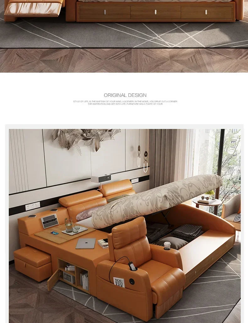 Simple Tatami Bed Massage Electric Multifunctional Headboards Double Bed Queen Size Frame Camas Moderrnas Inteligentes Furniture