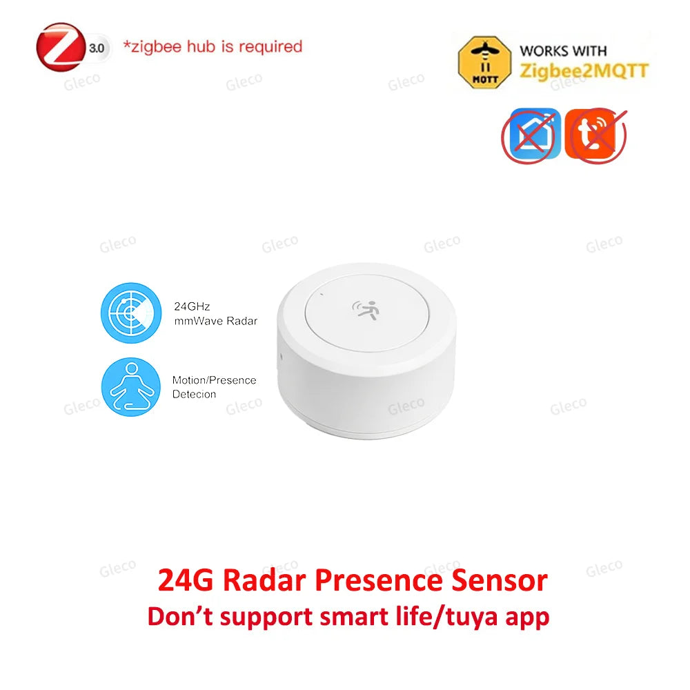 Zigbee Presence Sensor 24G Mmwave Radar Human Detector Motion/Static Detection For Tuya Z2M Smart Home Security Automation Alarm