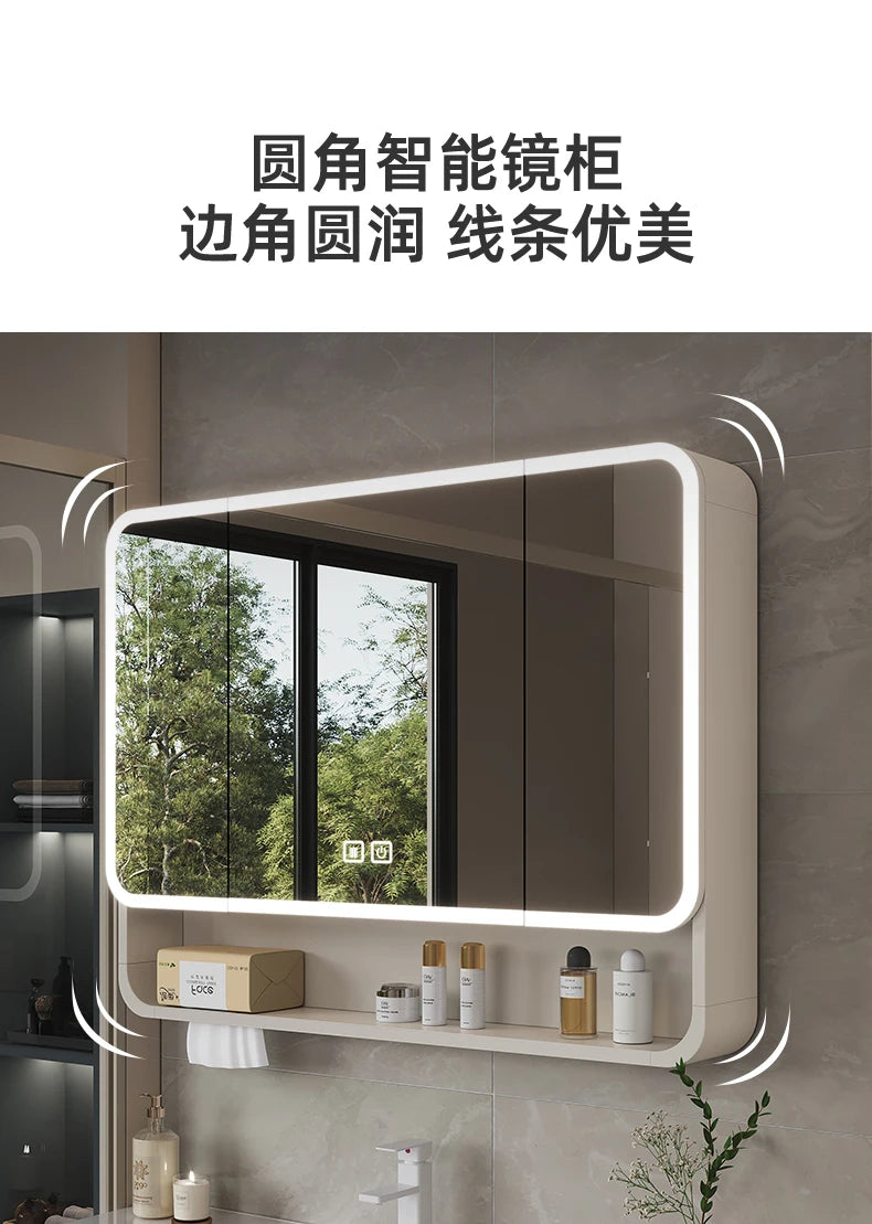 Aluminum Alloy Bathroom Mirror Cabinet Smart Makeup Mirror with Lights  Anti-Fog Wall-Mounted Vanity Cabinet Storage Mirror