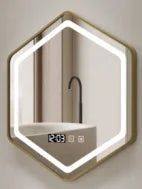 Wholesale Modern Luxury Custom Hexagon Stainless Steel Frame Wall Hanging LED Light Shower Touch Screen Bathroom Smart Mirrors