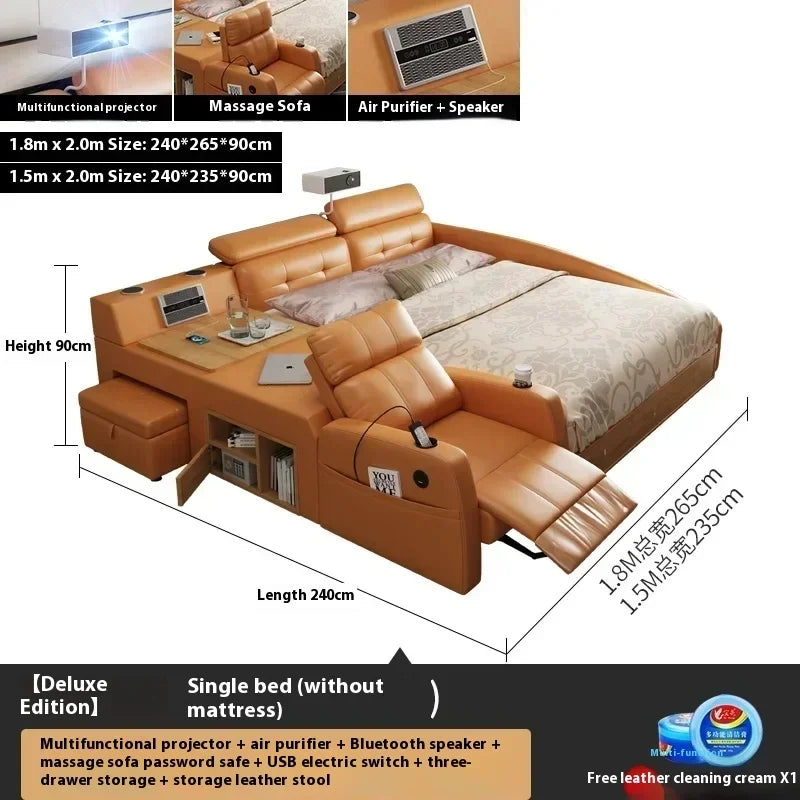 Simple Tatami Bed Massage Electric Multifunctional Headboards Double Bed Queen Size Frame Camas Moderrnas Inteligentes Furniture