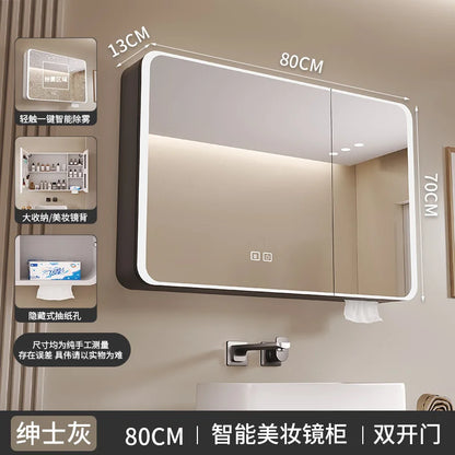 Arc-shaped Smart Bathroom Mirror Cabinet, Wall-mounted Bathroom Mirror Cabinet with Lighting, Smart Bathroom Mirror Cabinet