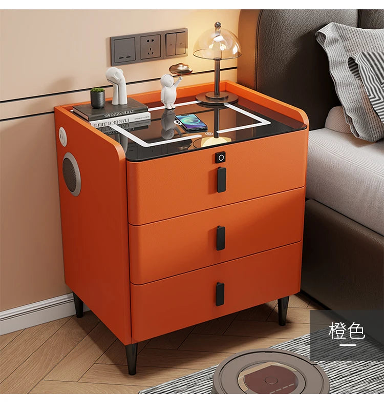 Modern Luxury Bedroom Furniture Foldable Wooden Bedside Table with Smart USB Port Wireless Charger Light Lamp