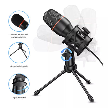 Condenser Microphone USB Wired For PC Computer Laptop Professional Gaming Accessories Streaming Sound Live Podcast RGB Record