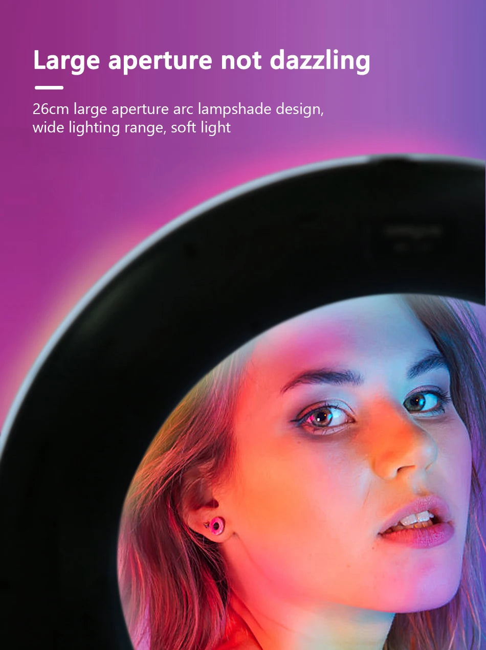 10in 26cm RGB Selfie Ring Light with Telescopic Tripod Stand Phone Holder, Photography RingLight Colorful Led Makeup Fill Lamp