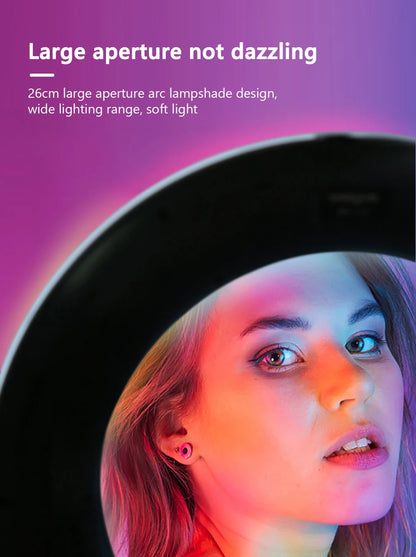 10in 26cm RGB Selfie Ring Light with Telescopic Tripod Stand Phone Holder, Photography RingLight Colorful Led Makeup Fill Lamp