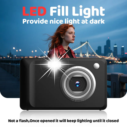 Kids Digital Camera 1080P 48MP with 16X Zoom Auto Focus Anti Shake LED Fill Light Compact Point Shoot Camera for Teens Beginners