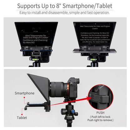 FEELWORLD TP2A 8 inch Mini Teleprompter Portable Supports Under Smartphone Tablet Prompting DSLR Camera Bluetooth