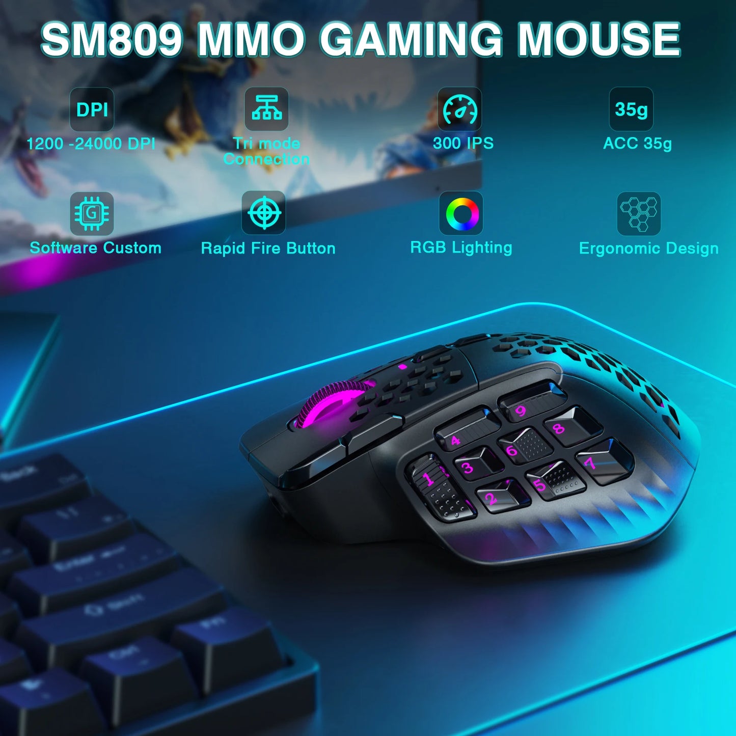 wireless MMO gaming mouse