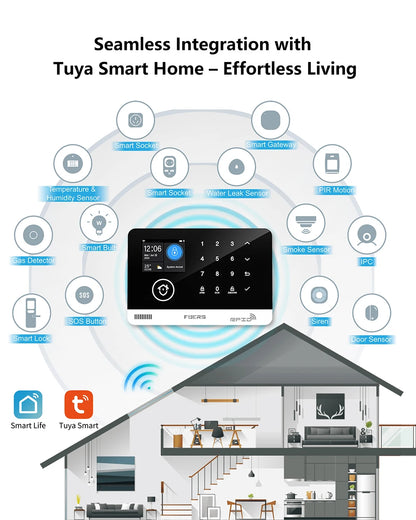 FUERS Alarm System for Home  WIFI GSM Security Alarm Host Ant-theft  with Door Motion Sensor Tuya Smart App control work Alexa