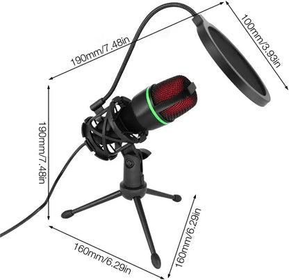 Condenser Microphone USB Wired For PC Computer Laptop Professional Gaming Accessories Streaming Sound Live Podcast RGB Record