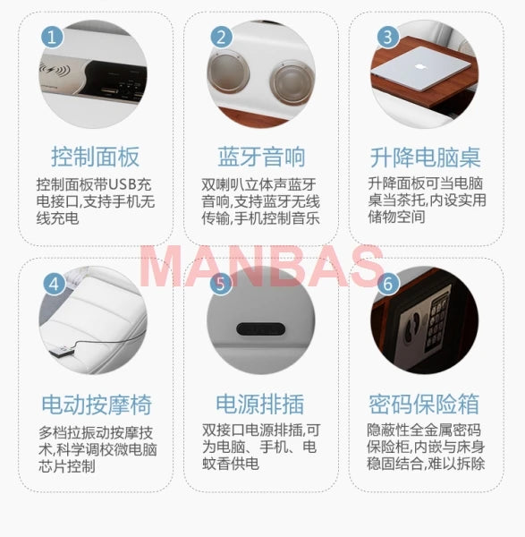 King/Queen Size Multifunctional Bed Tech Smart Beds Ultimate Camas TATAMI Massage Lit Genuine Leather Upholstered Bed with Audio