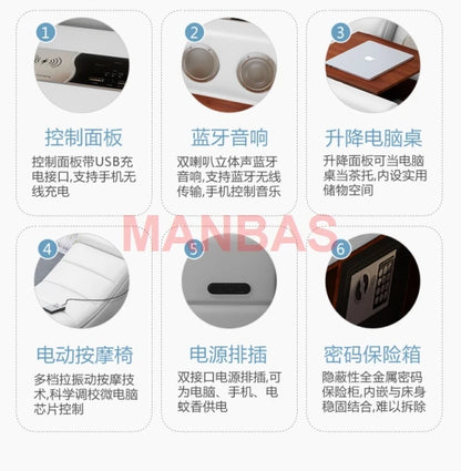 King/Queen Size Multifunctional Bed Tech Smart Beds Ultimate Camas TATAMI Massage Lit Genuine Leather Upholstered Bed with Audio