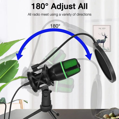 Condenser Microphone USB Wired For PC Computer Laptop Professional Gaming Accessories Streaming Sound Live Podcast RGB Record