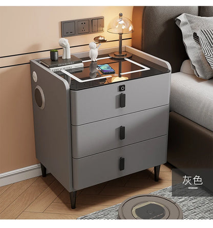 Modern Luxury Bedroom Furniture Foldable Wooden Bedside Table with Smart USB Port Wireless Charger Light Lamp