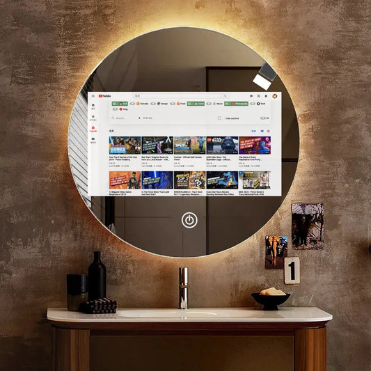 Customized Bedroom Round Intelligent Makeup Mirror, Bathroom Mirror, Android Magic Mirror, Waterproof Strap, 15.6-inch