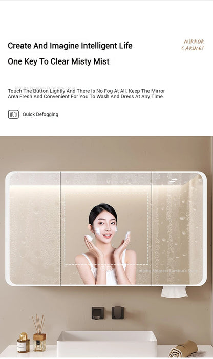 Arc-shaped Smart Bathroom Mirror Cabinet, Wall-mounted Bathroom Mirror Cabinet with Lighting, Smart Bathroom Mirror Cabinet