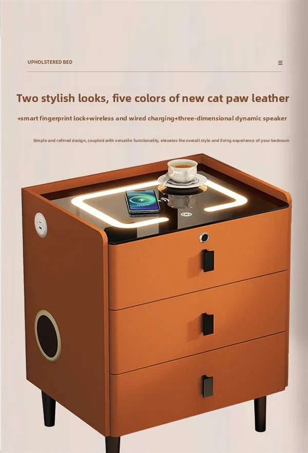 simple smart bedside table modern light luxury bedroom multi-function bedside table wireless charging criado mudo furniture