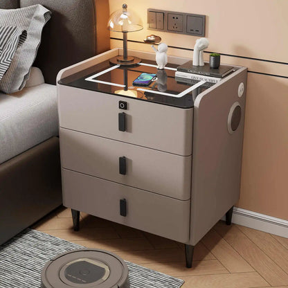 Modern Luxury Bedroom Furniture Foldable Wooden Bedside Table with Smart USB Port Wireless Charger Light Lamp