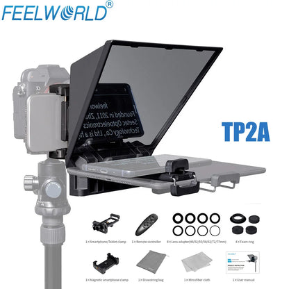 FEELWORLD TP2A 8 inch Mini Teleprompter Portable Supports Under Smartphone Tablet Prompting DSLR Camera Bluetooth