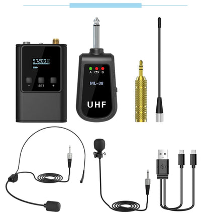 Dual Wireless Microphone System Headset Mic/Stand Mic/Lavalier Lapel Mic with Rechargeable Bodypack Transmitter & Receiver