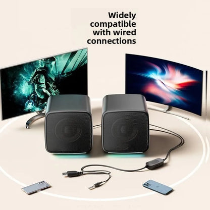 Computer Speakers, Mini Speaker with Cool Lights and Stereo Sound 6W USB Powered 3.5 mm AUX-in Portable Speaker for Computer