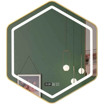 Wholesale Modern Luxury Custom Hexagon Stainless Steel Frame Wall Hanging LED Light Shower Touch Screen Bathroom Smart Mirrors