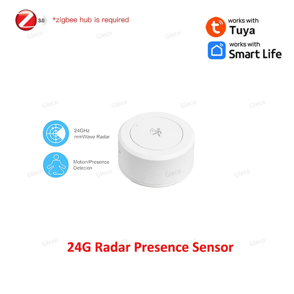 Zigbee Presence Sensor 24G Mmwave Radar Human Detector Motion/Static Detection For Tuya Z2M Smart Home Security Automation Alarm