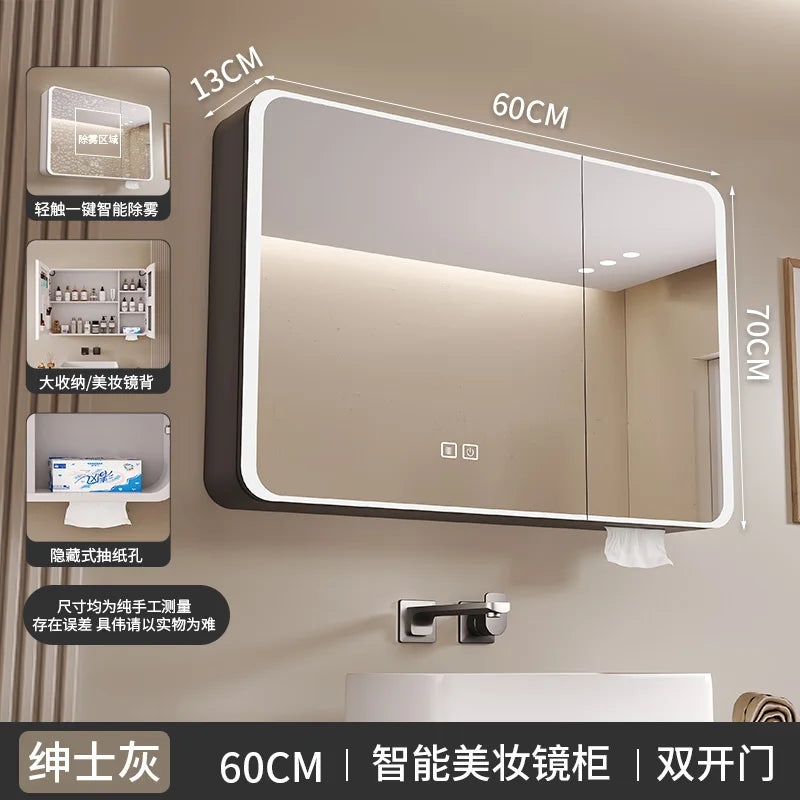 Arc-shaped Smart Bathroom Mirror Cabinet, Wall-mounted Bathroom Mirror Cabinet with Lighting, Smart Bathroom Mirror Cabinet