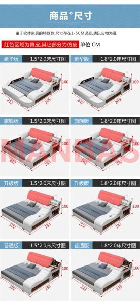 King/Queen Size Multifunctional Bed Tech Smart Beds Ultimate Camas TATAMI Massage Lit Genuine Leather Upholstered Bed with Audio